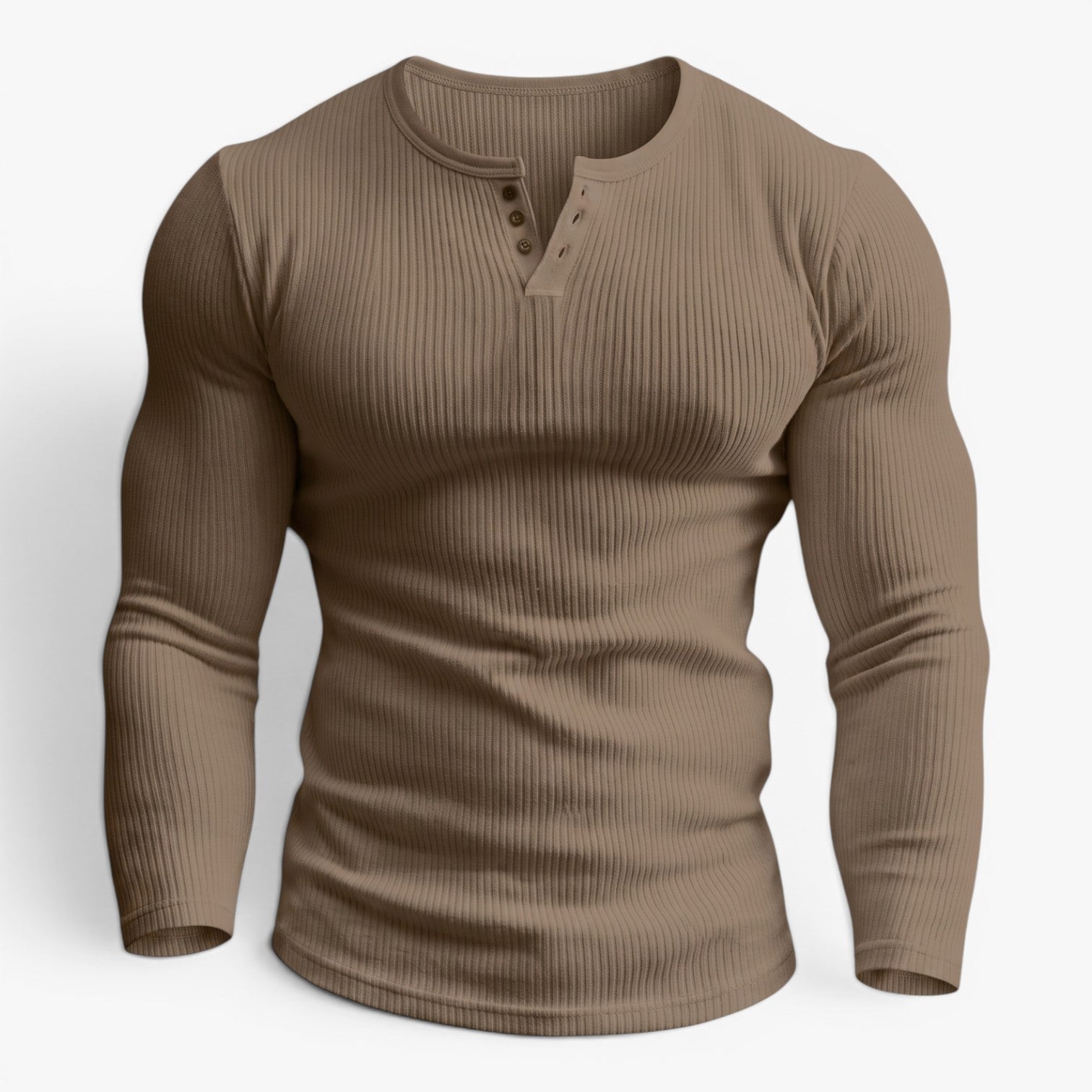 Old Fortune | Męska Prążkowana Koszulka Henley Slim Fit z Długim Rękawem
