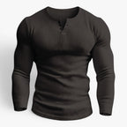 Old Fortune | Męska Prążkowana Koszulka Henley Slim Fit z Długim Rękawem