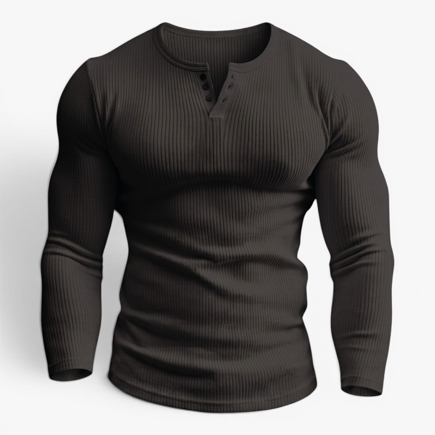 Old Fortune | Męska Prążkowana Koszulka Henley Slim Fit z Długim Rękawem