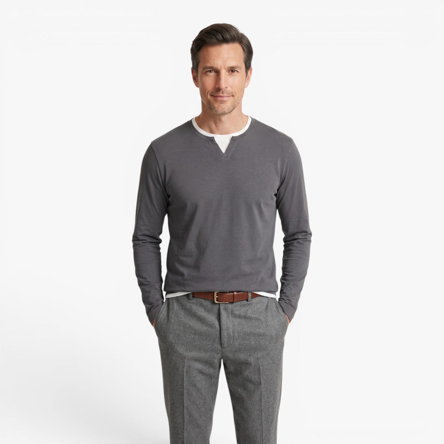 Old Fortune | Herren Langarmshirt mit V-Ausschnitt und Schlitz
