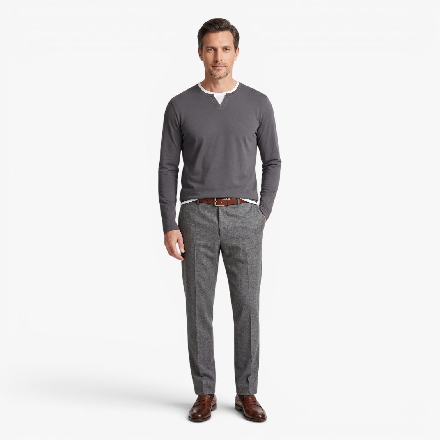 Old Fortune | Herren Langarmshirt mit V-Ausschnitt und Schlitz
