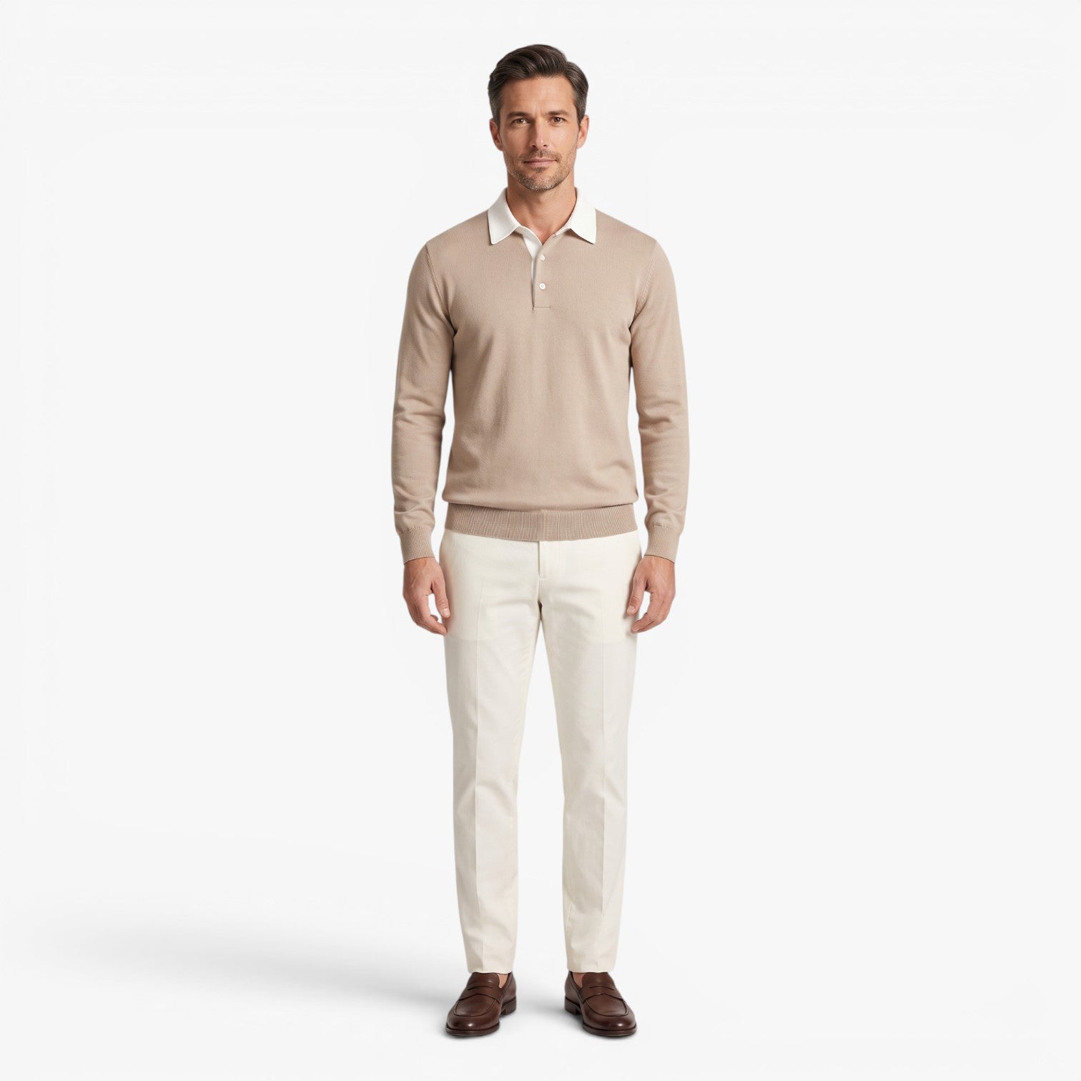 Old Fortune | Men's Polo Collar Sweatshirt with Contrast Trim