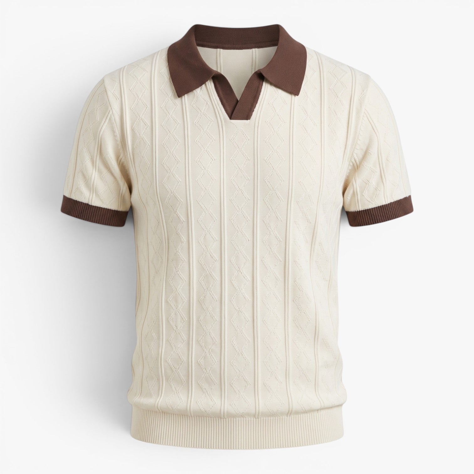Old Fortune | Herren Strick-Poloshirt mit strukturiertem Muster und kontrastierendem Kragen