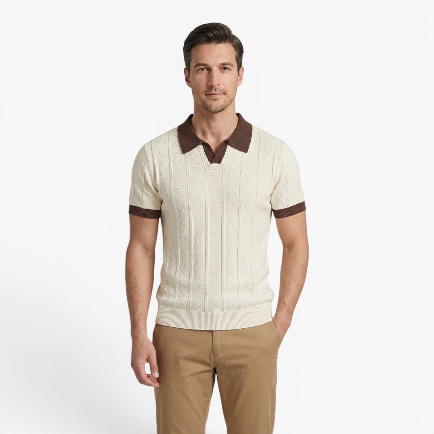 Old Fortune | Herren Strick-Poloshirt mit strukturiertem Muster und kontrastierendem Kragen