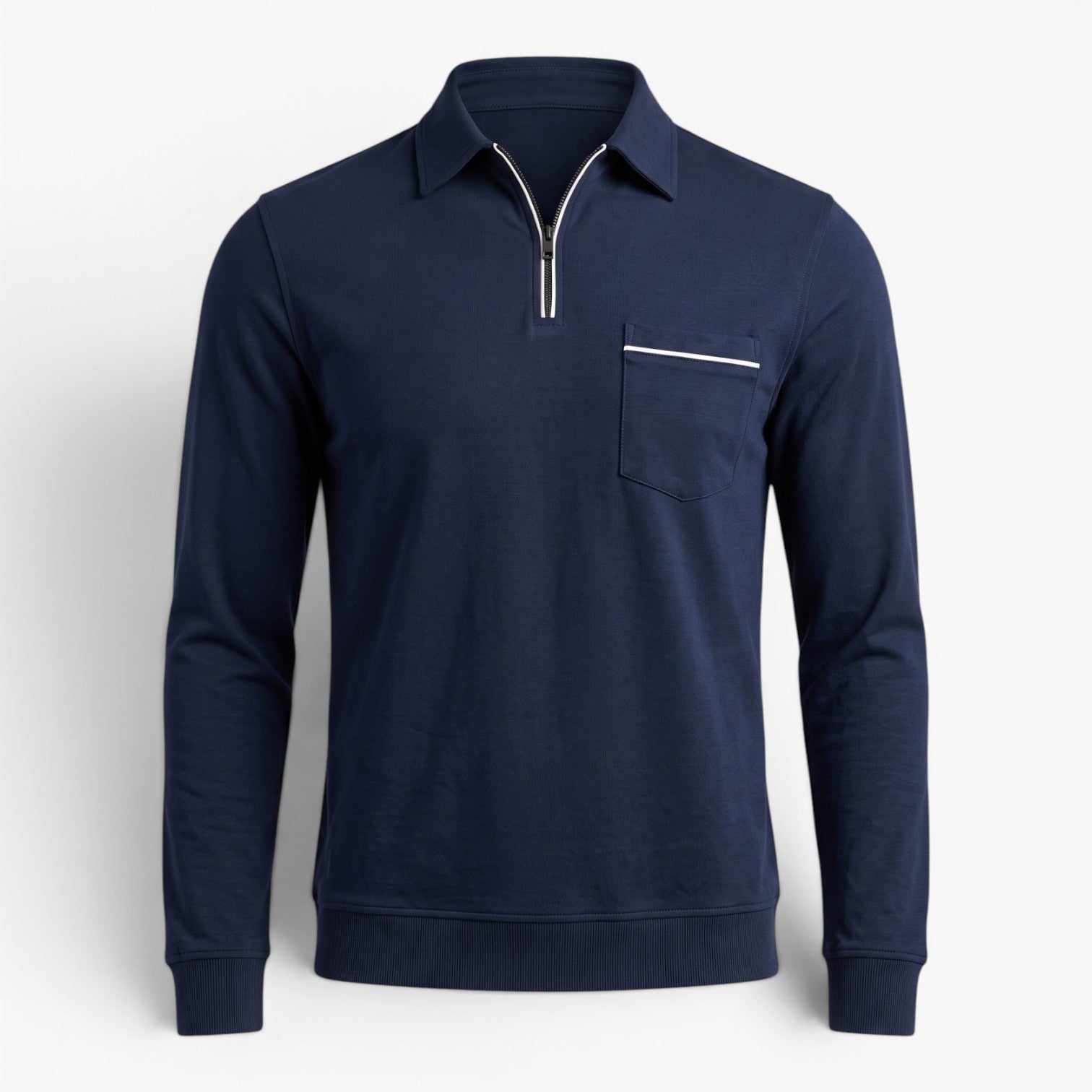 Old Fortune | Herren Polohemd mit langen Ärmeln und Reißverschluss, Slim Fit