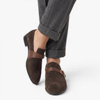 Old Fortune | Heren Suède Monk Strap Mocassins met Gesp Elegante Instappers