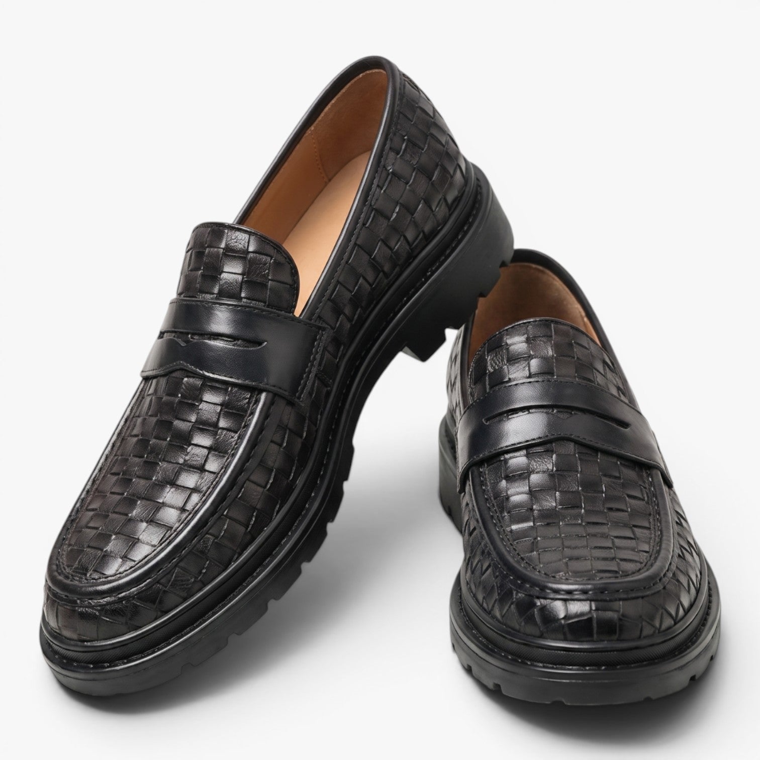 Old Fortune | Męskie Plecione Mokasyny Penny Loafers
