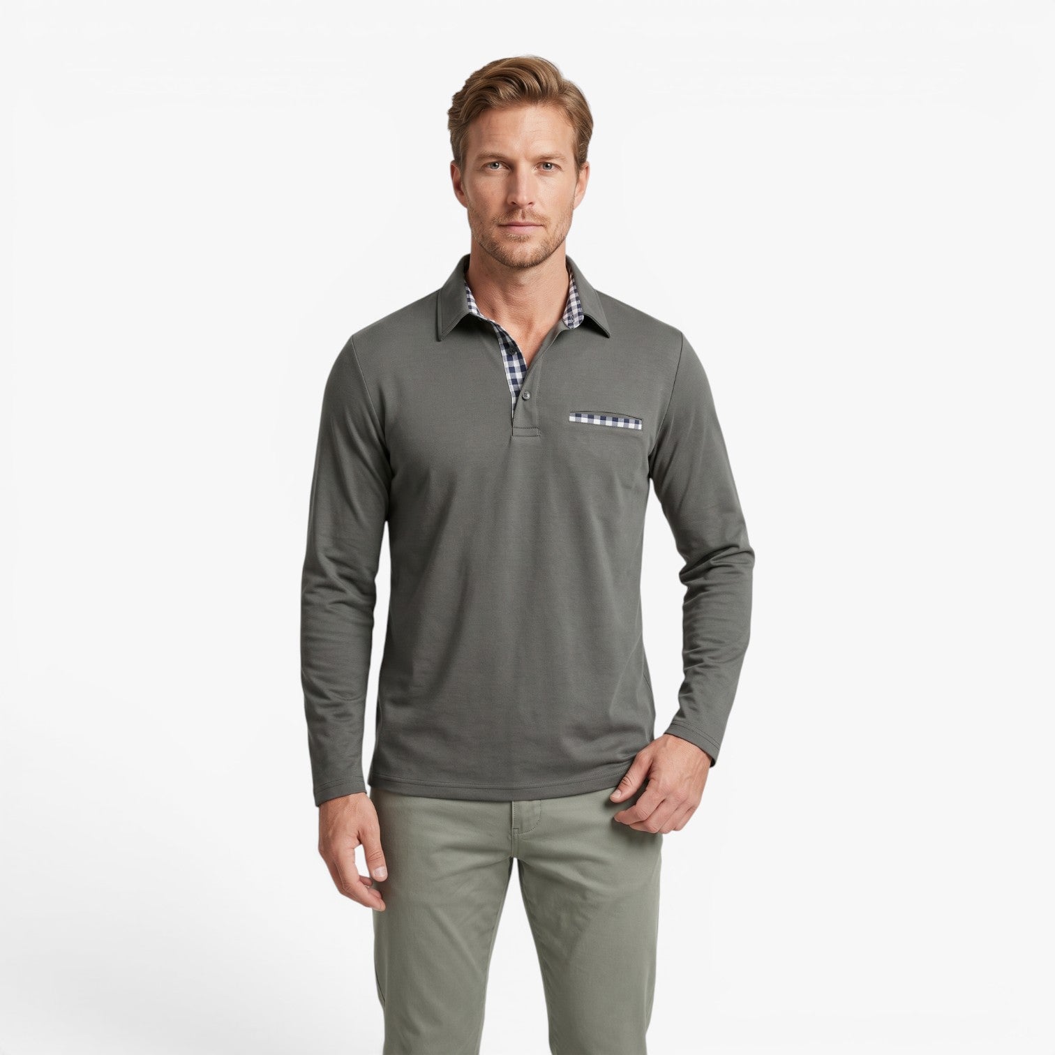 Old Fortune | Herren-Poloshirt mit langen Ärmeln und kontrastierenden Details