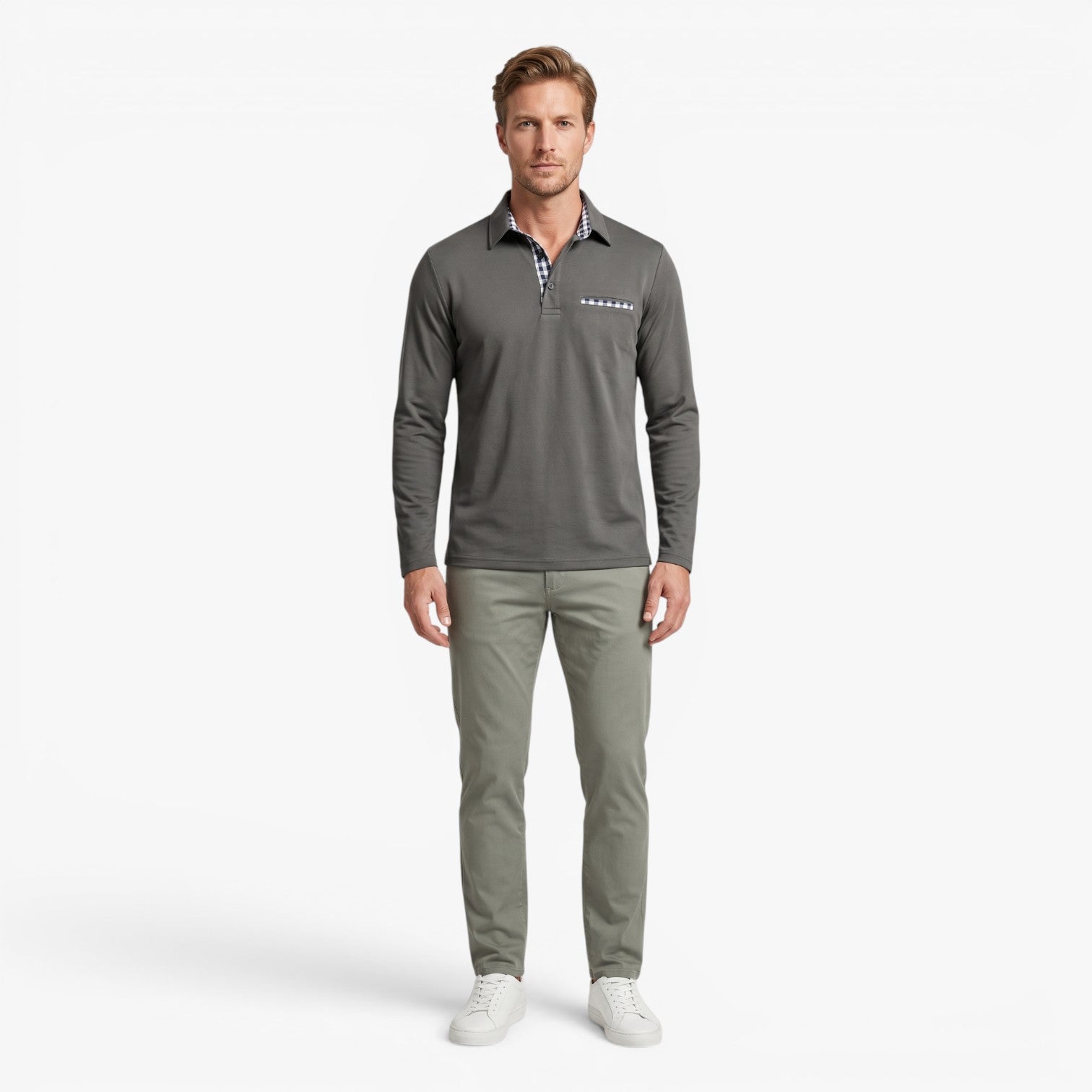 Old Fortune | Herren-Poloshirt mit langen Ärmeln und kontrastierenden Details