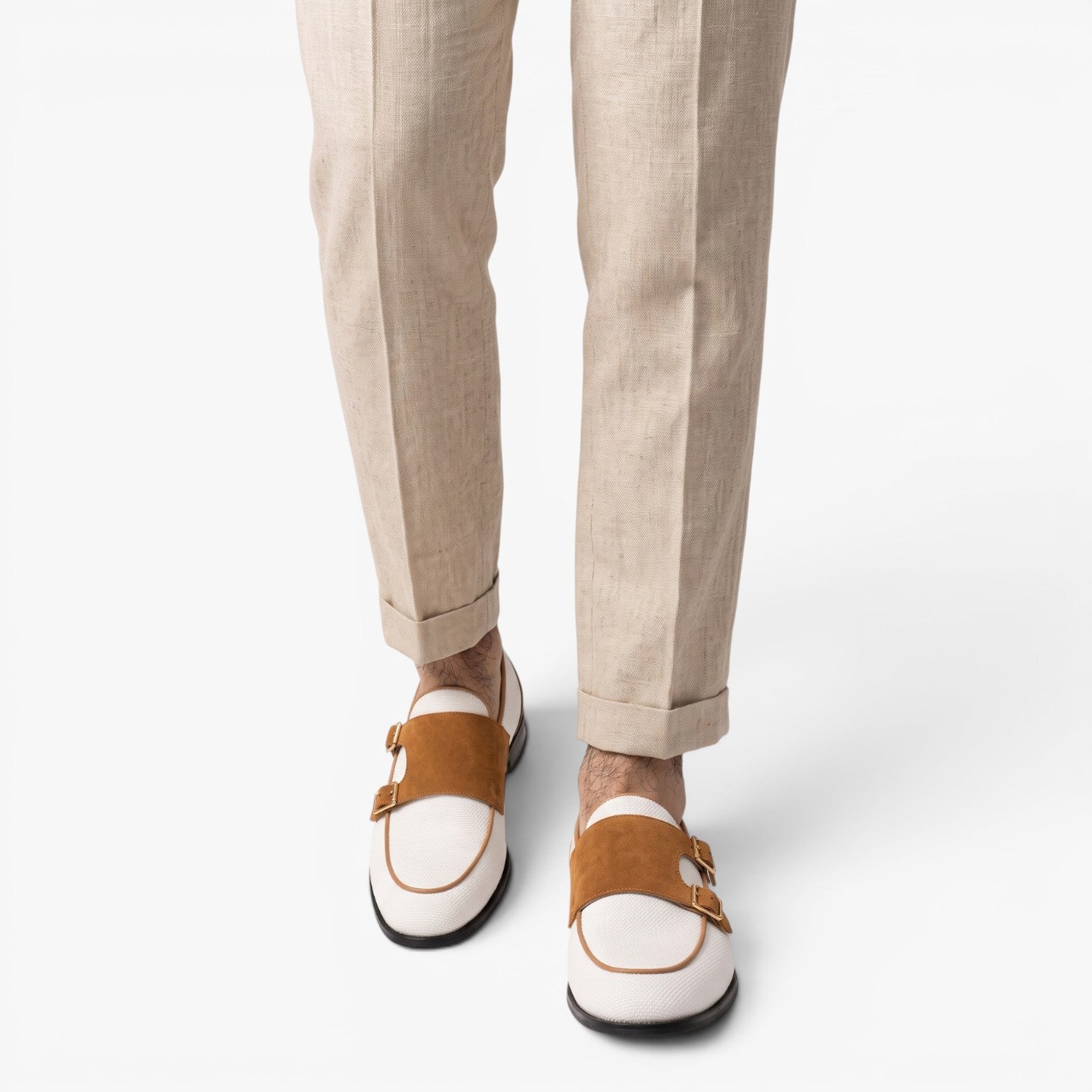 Old Fortune | Męskie Mokasyny Monk Strap Canvas z Podwójną Klamrą Casual
