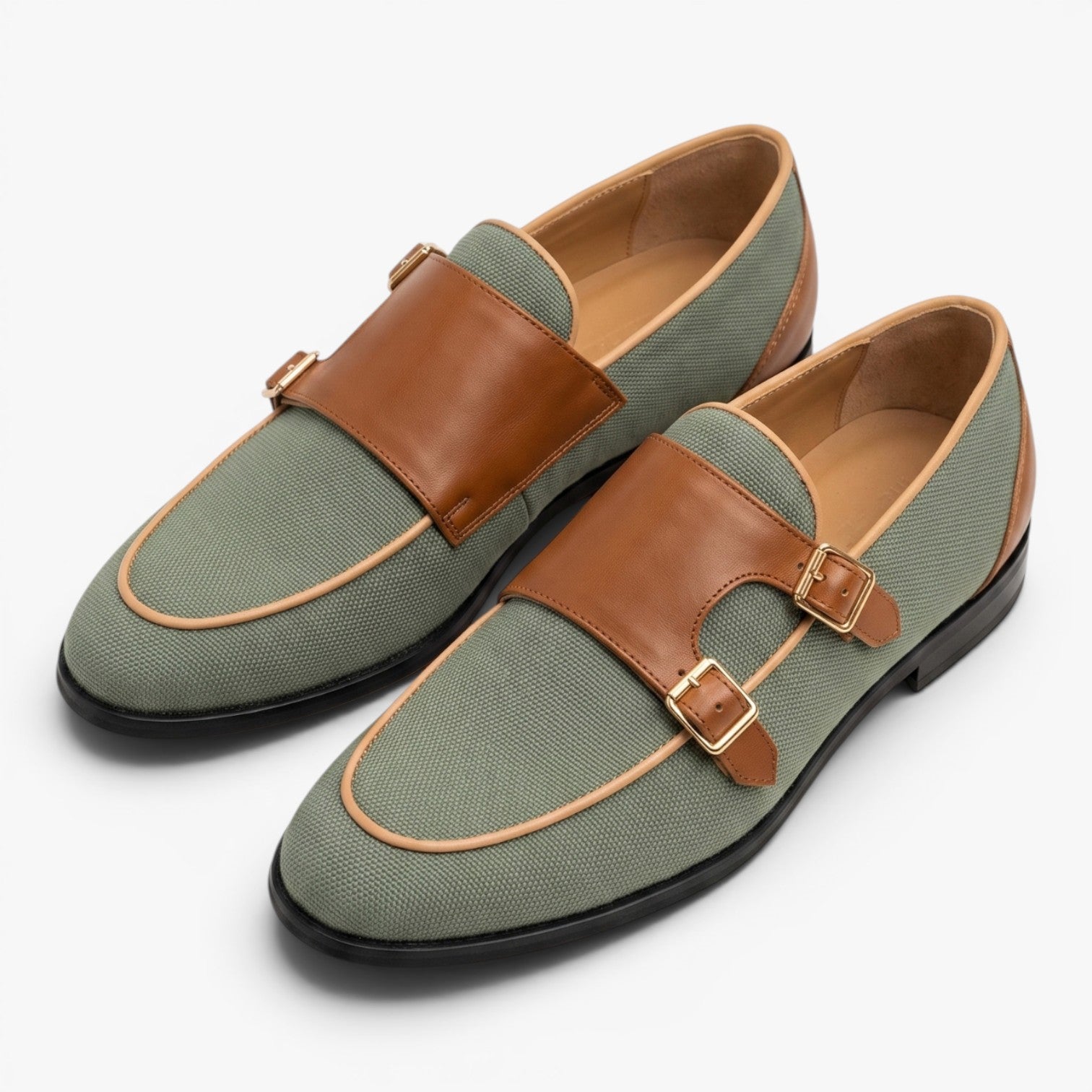 Old Fortune | Męskie Mokasyny Monk Strap Canvas z Podwójną Klamrą Casual
