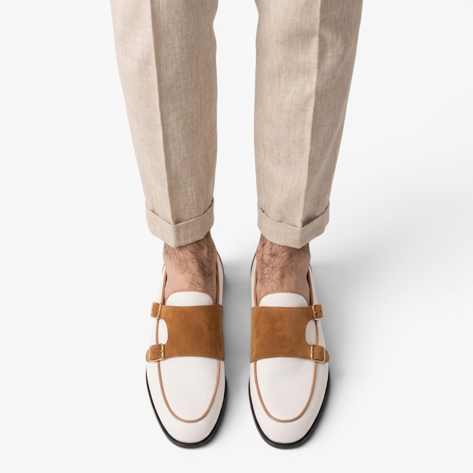Old Fortune | Męskie Mokasyny Monk Strap Canvas z Podwójną Klamrą Casual