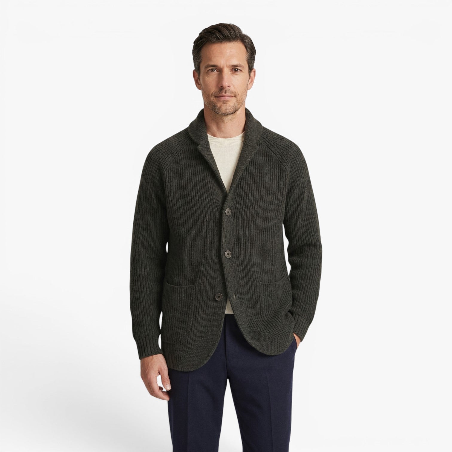 Old Fortune | Herrenstrickjacke mit Rippenmuster und Taschen