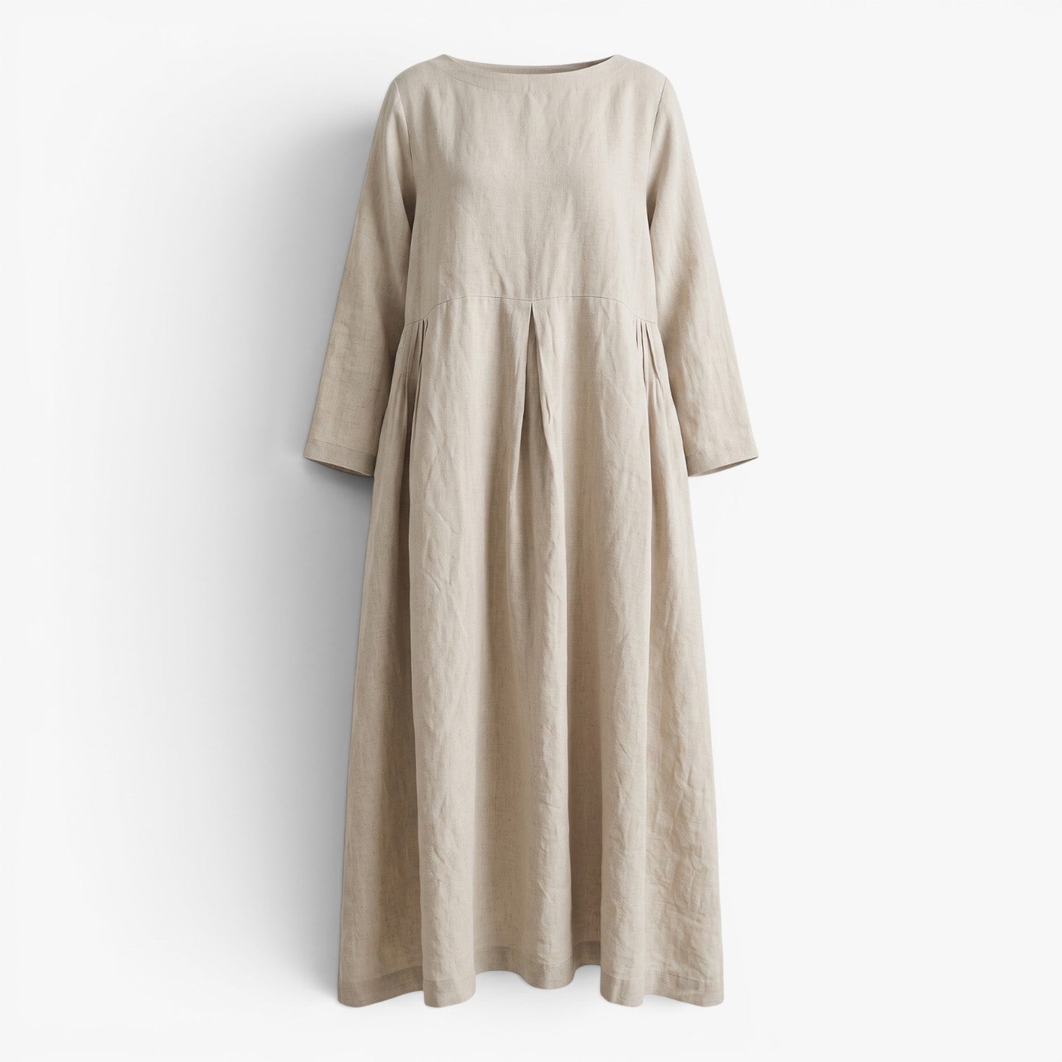 Old Fortune | Dames Linnen Maxi Jurk met Plooien, Zakjes en Ronde Halslijn