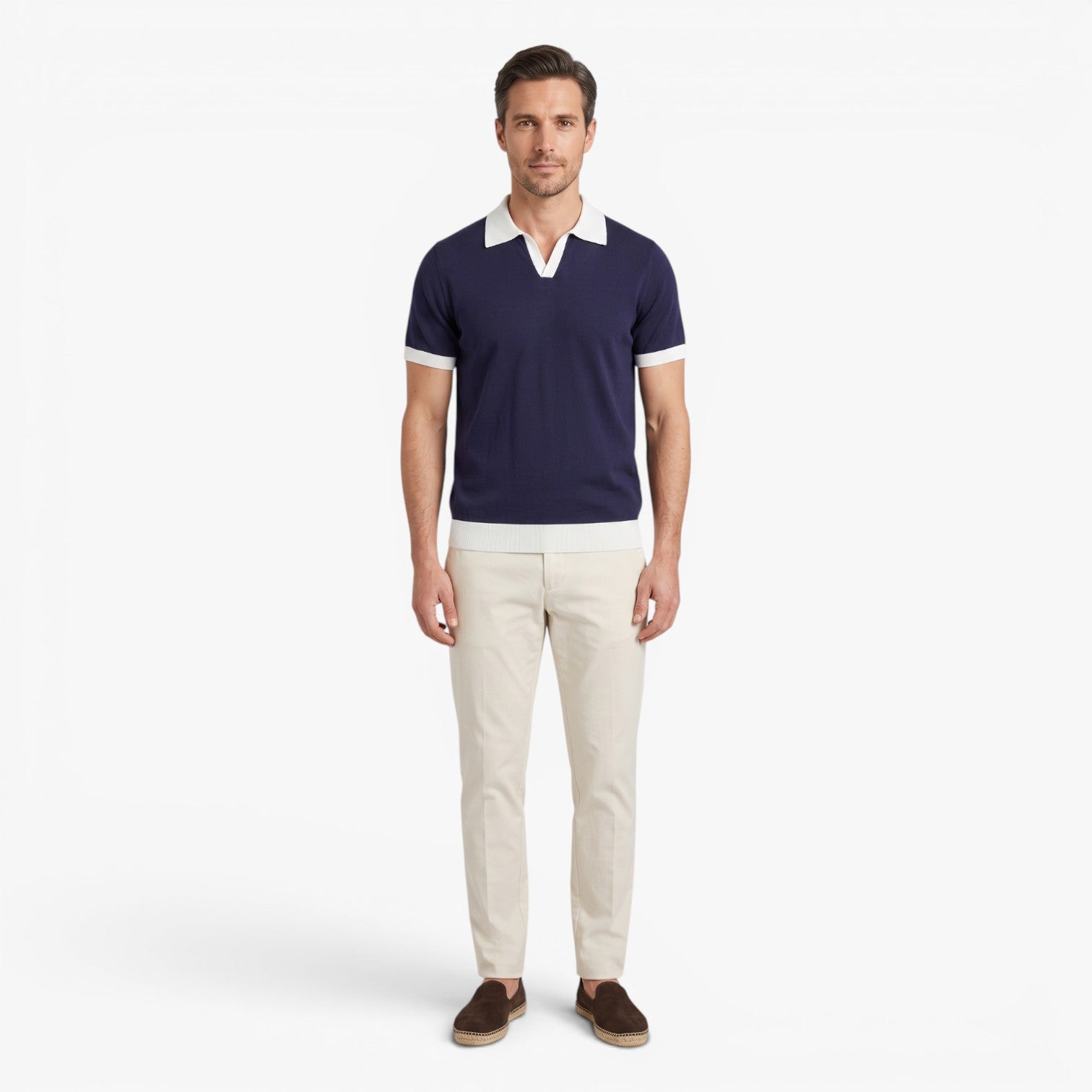 Old Fortune | Men's Knit Polo Shirt with Contrast Collar