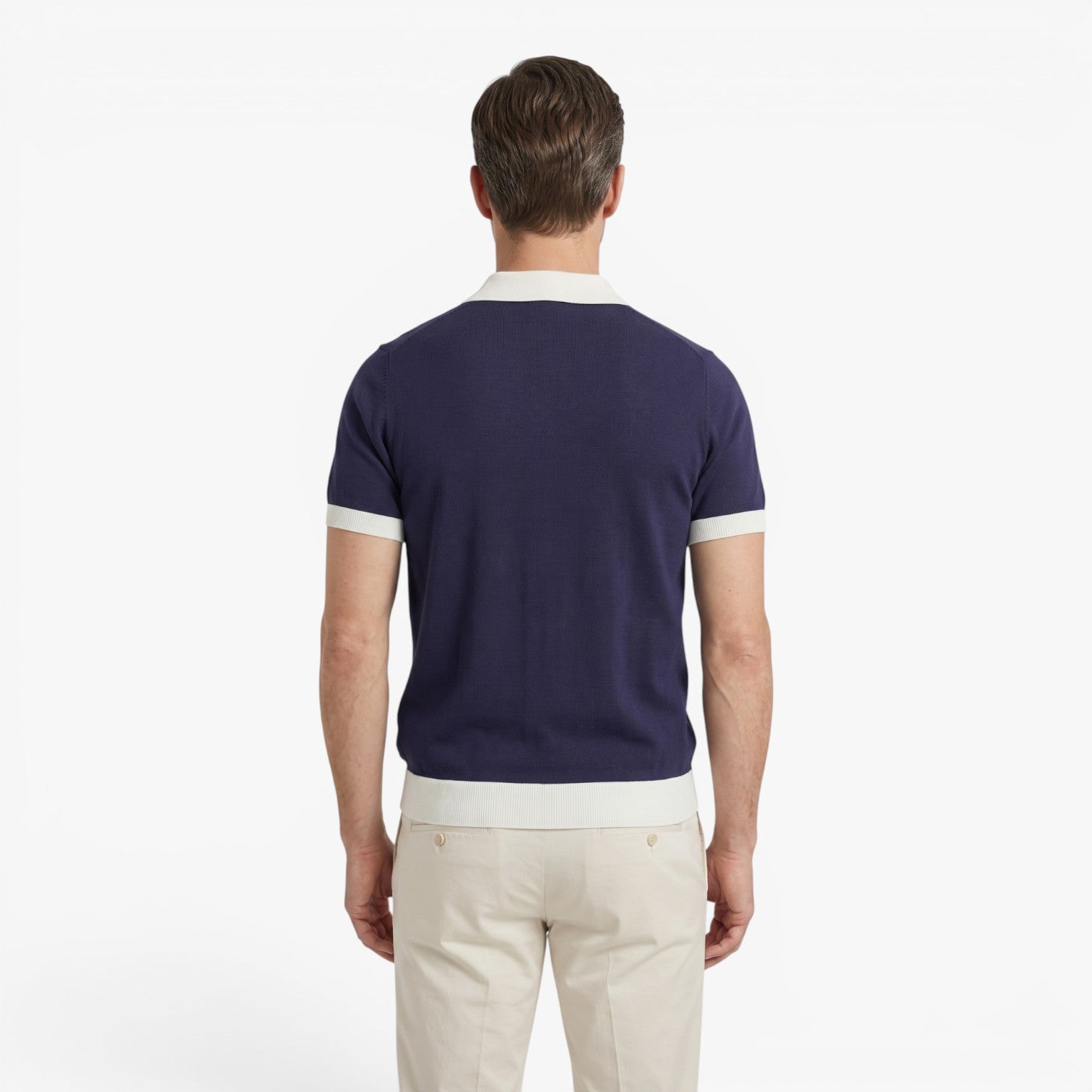 Old Fortune | Men's Knit Polo Shirt with Contrast Collar