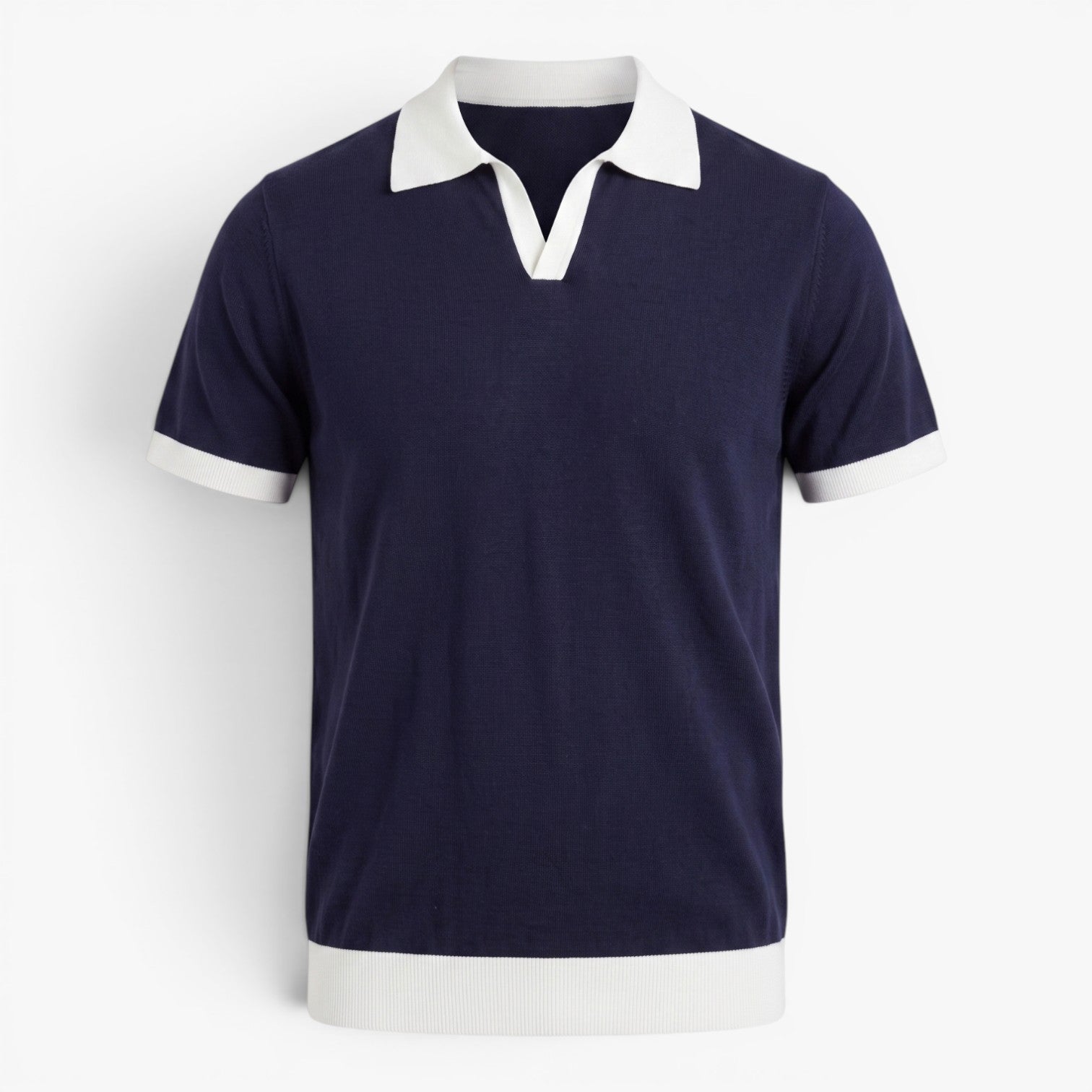 Old Fortune | Men's Knit Polo Shirt with Contrast Collar