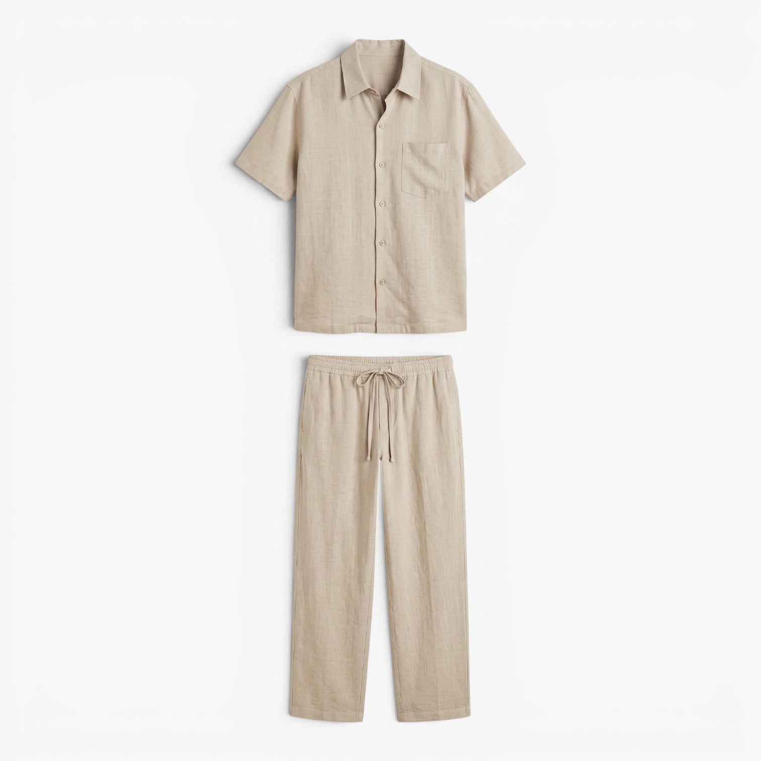 Old Fortune | Heren linnen set met kortärmelig overhemd en broek