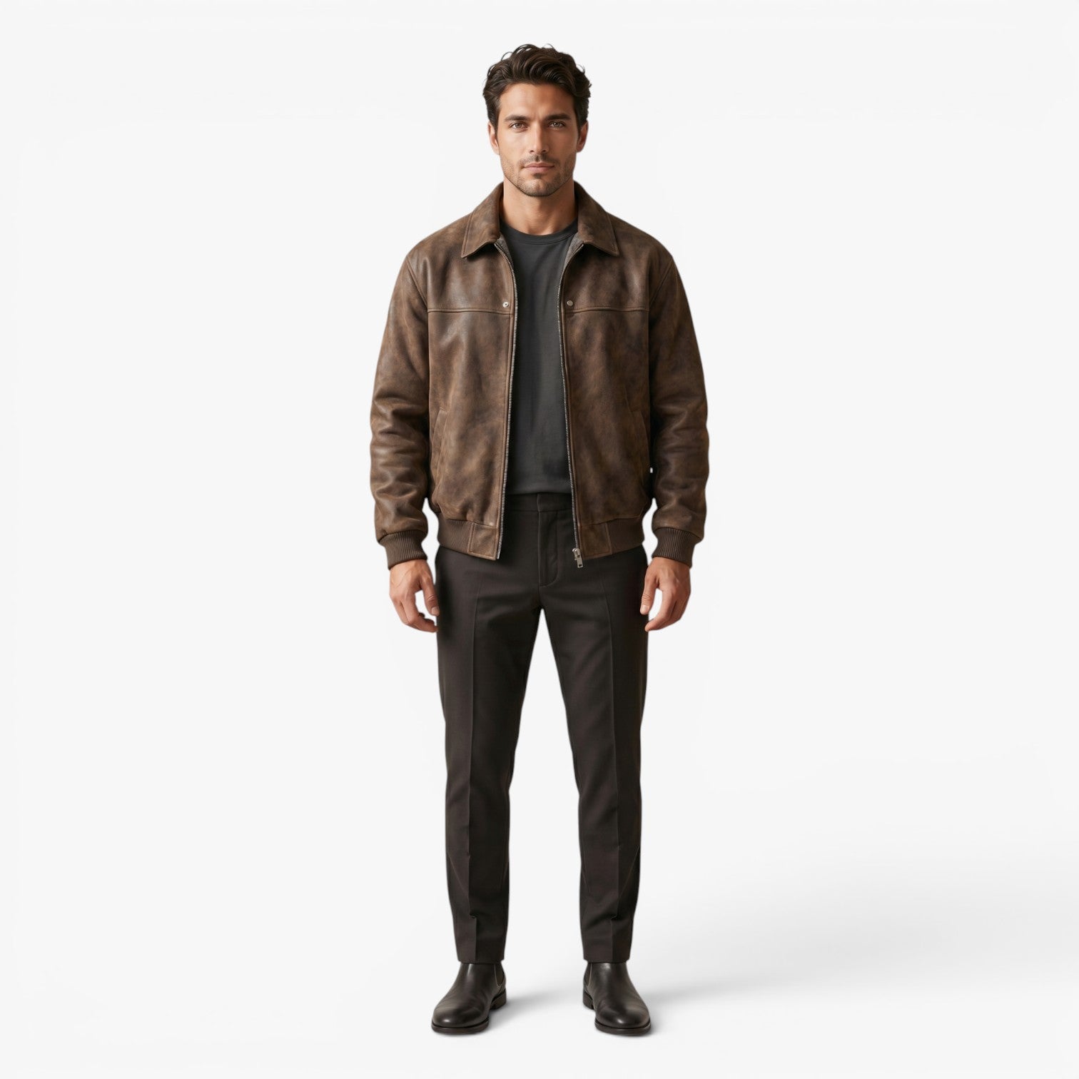 Old Fortune | Męska Kurtka Bomber ze Skóry Ekologicznej Vintage