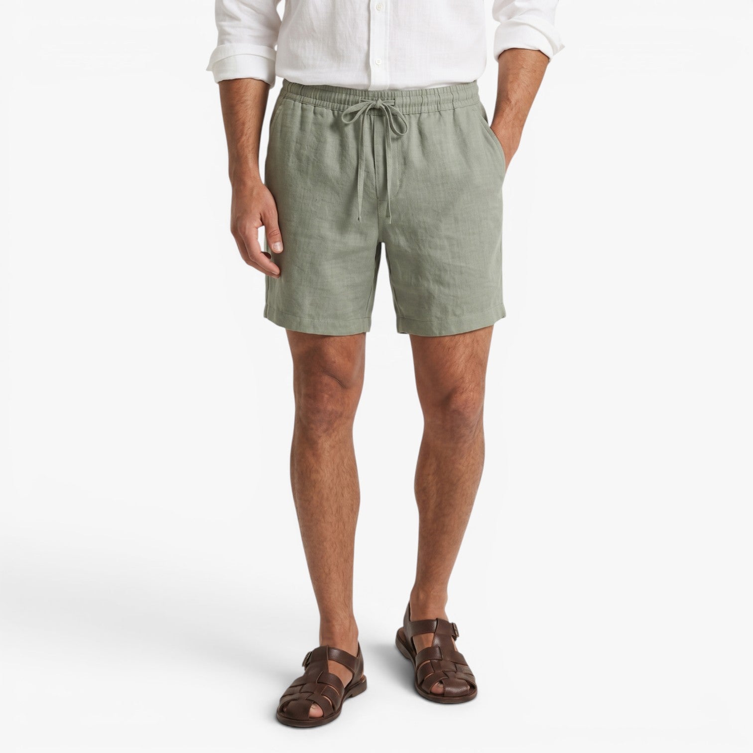Old Fortune | Heren Linnen Casual Shorts met Elastische Tailleband en Koord
