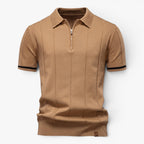 Old Fortune | Men's Knit Polo Shirt with Zipper and Ribbed Texture
