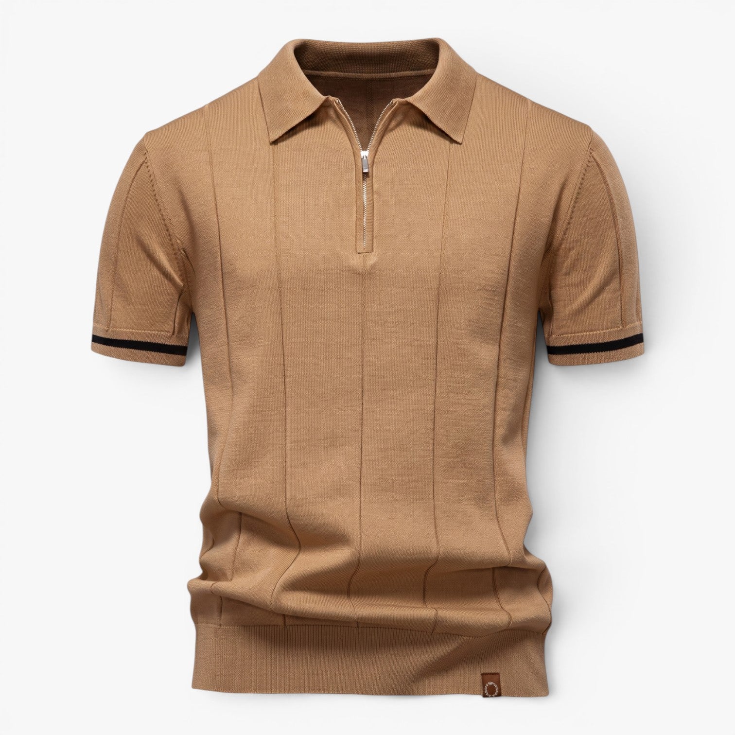 Old Fortune | Men's Knit Polo Shirt with Zipper and Ribbed Texture