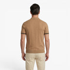 Old Fortune | Men's Knit Polo Shirt with Zipper and Ribbed Texture