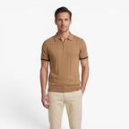 Old Fortune | Men's Knit Polo Shirt with Zipper and Ribbed Texture