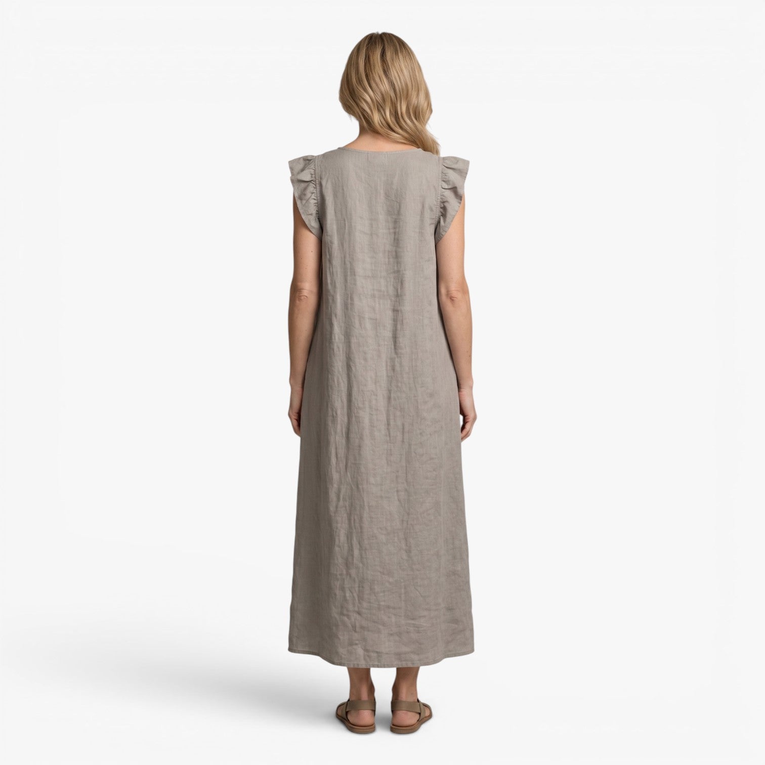 Old Fortune | Long Dress with Ruffles at the Neckline and Loose Fit