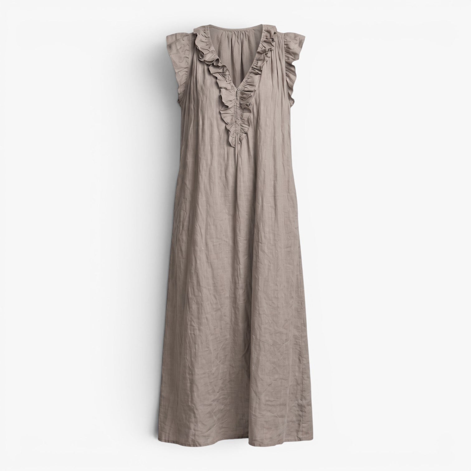Old Fortune | Long Dress with Ruffles at the Neckline and Loose Fit