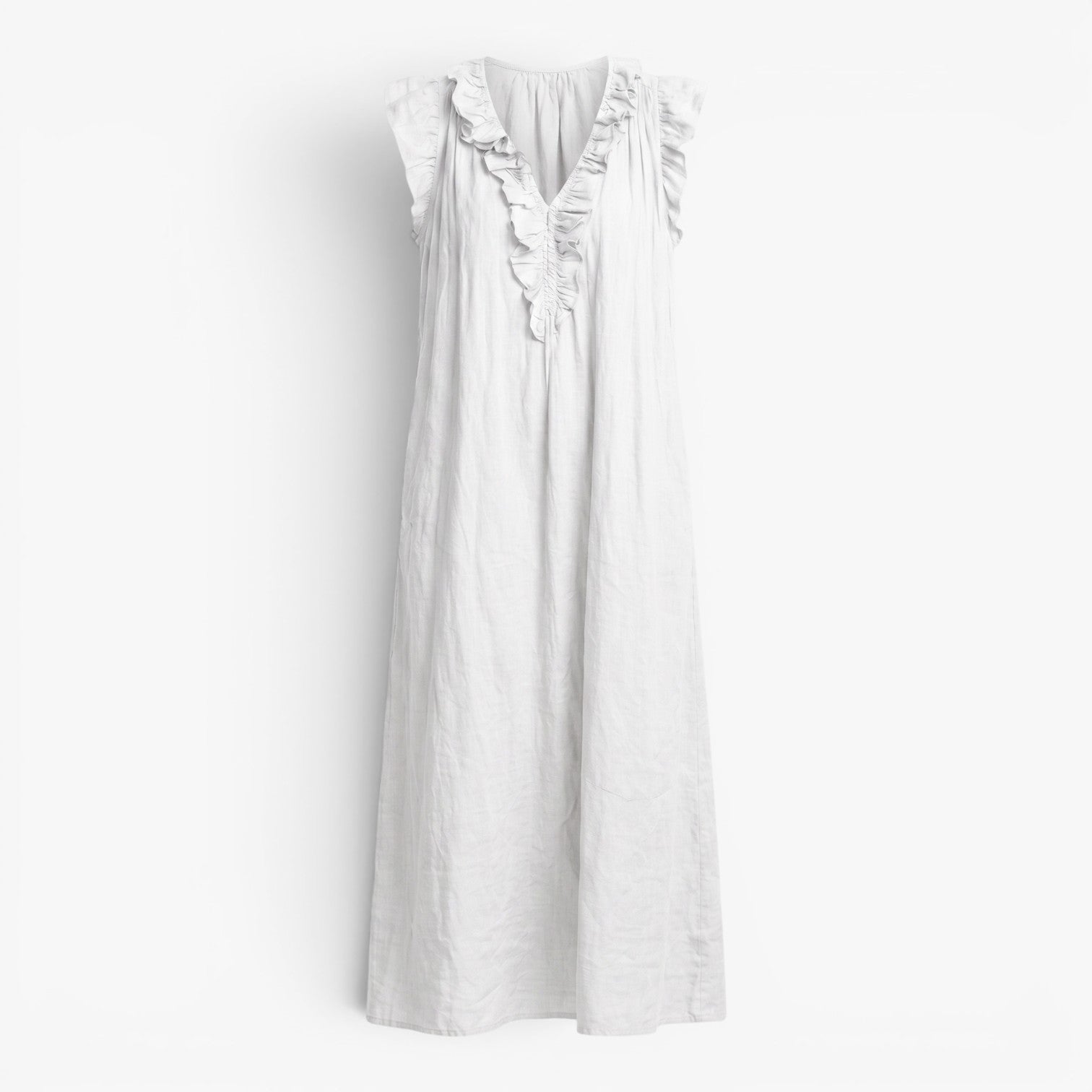 Old Fortune | Long Dress with Ruffles at the Neckline and Loose Fit