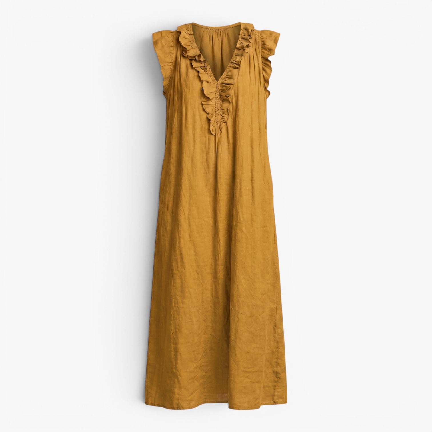Old Fortune | Long Dress with Ruffles at the Neckline and Loose Fit