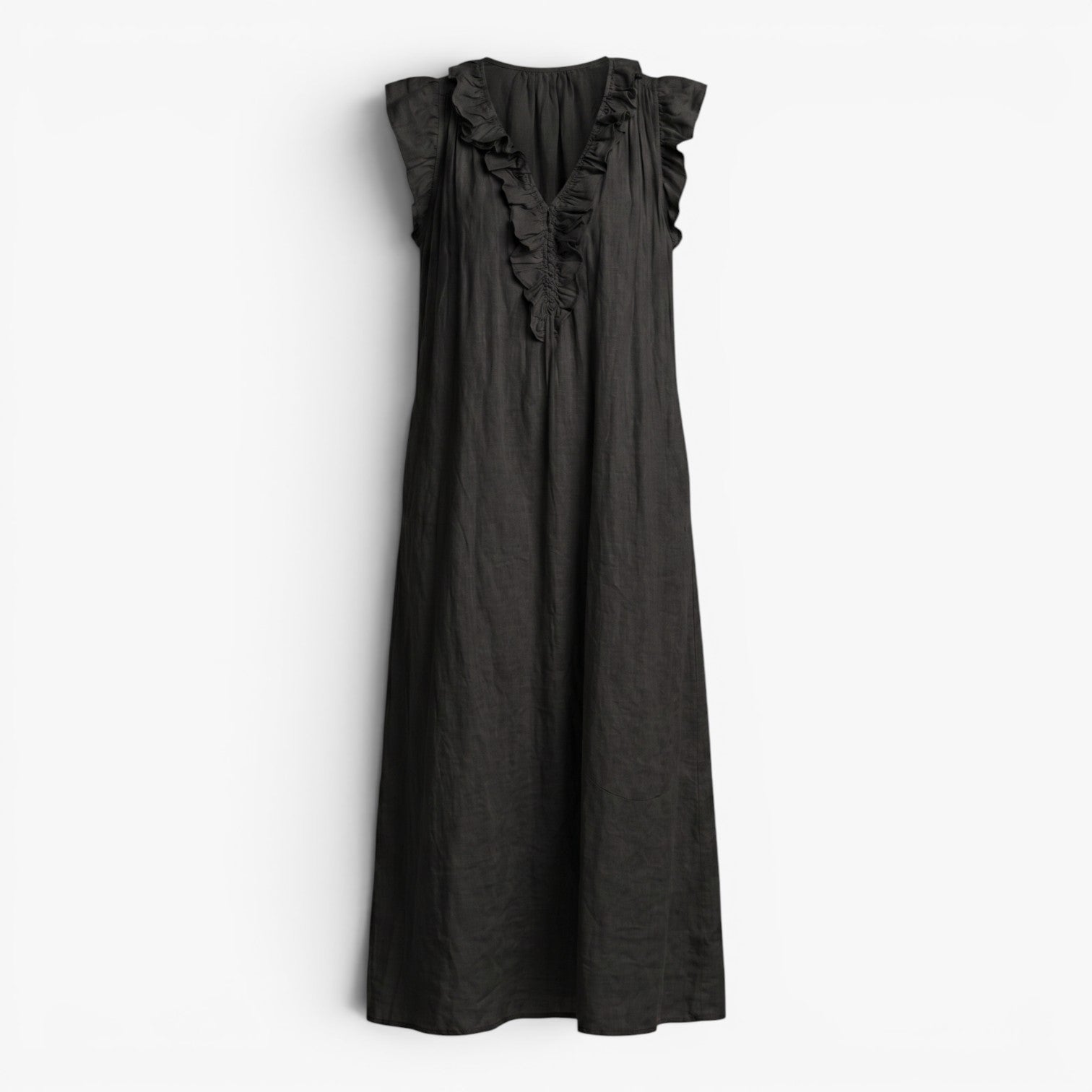 Old Fortune | Long Dress with Ruffles at the Neckline and Loose Fit