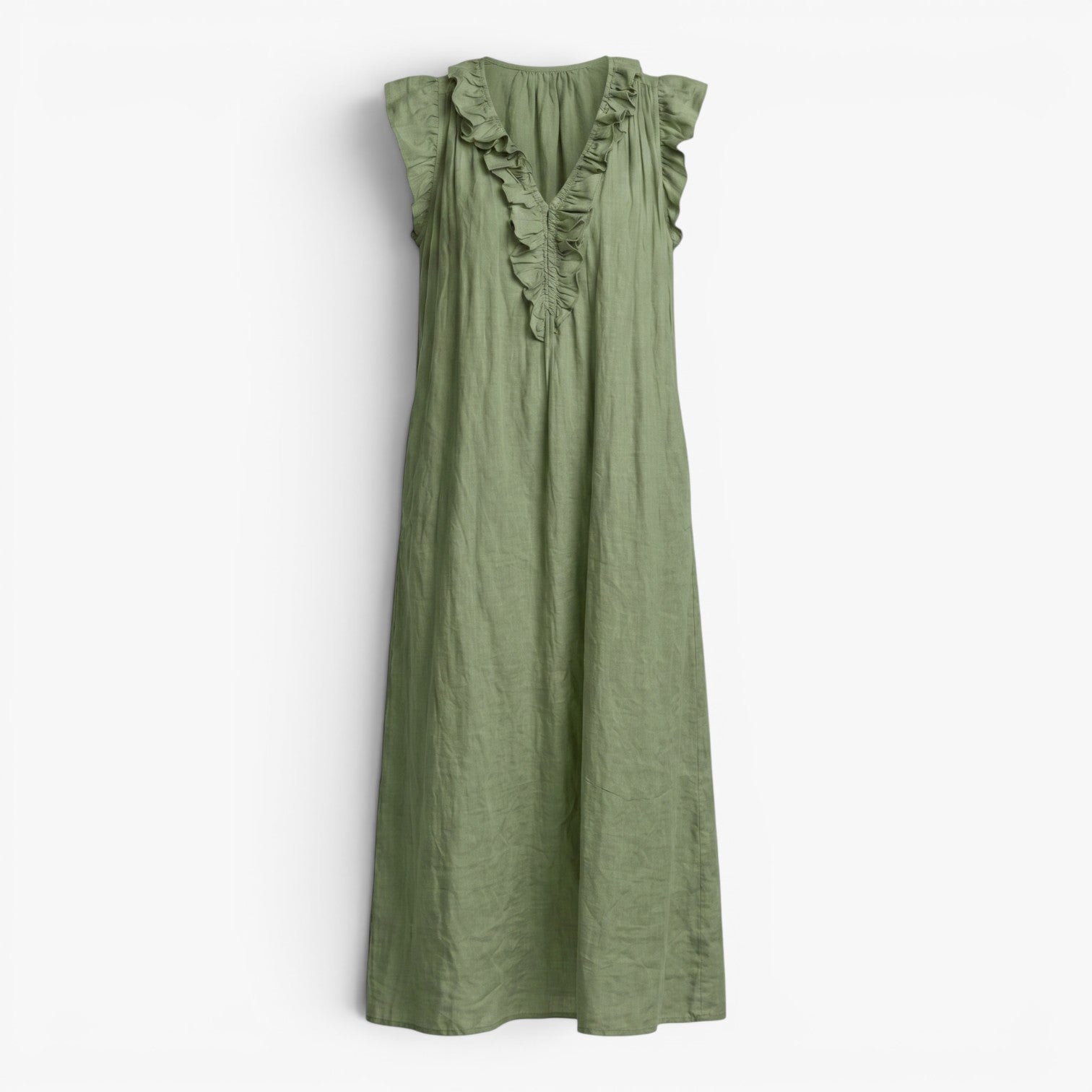 Old Fortune | Long Dress with Ruffles at the Neckline and Loose Fit