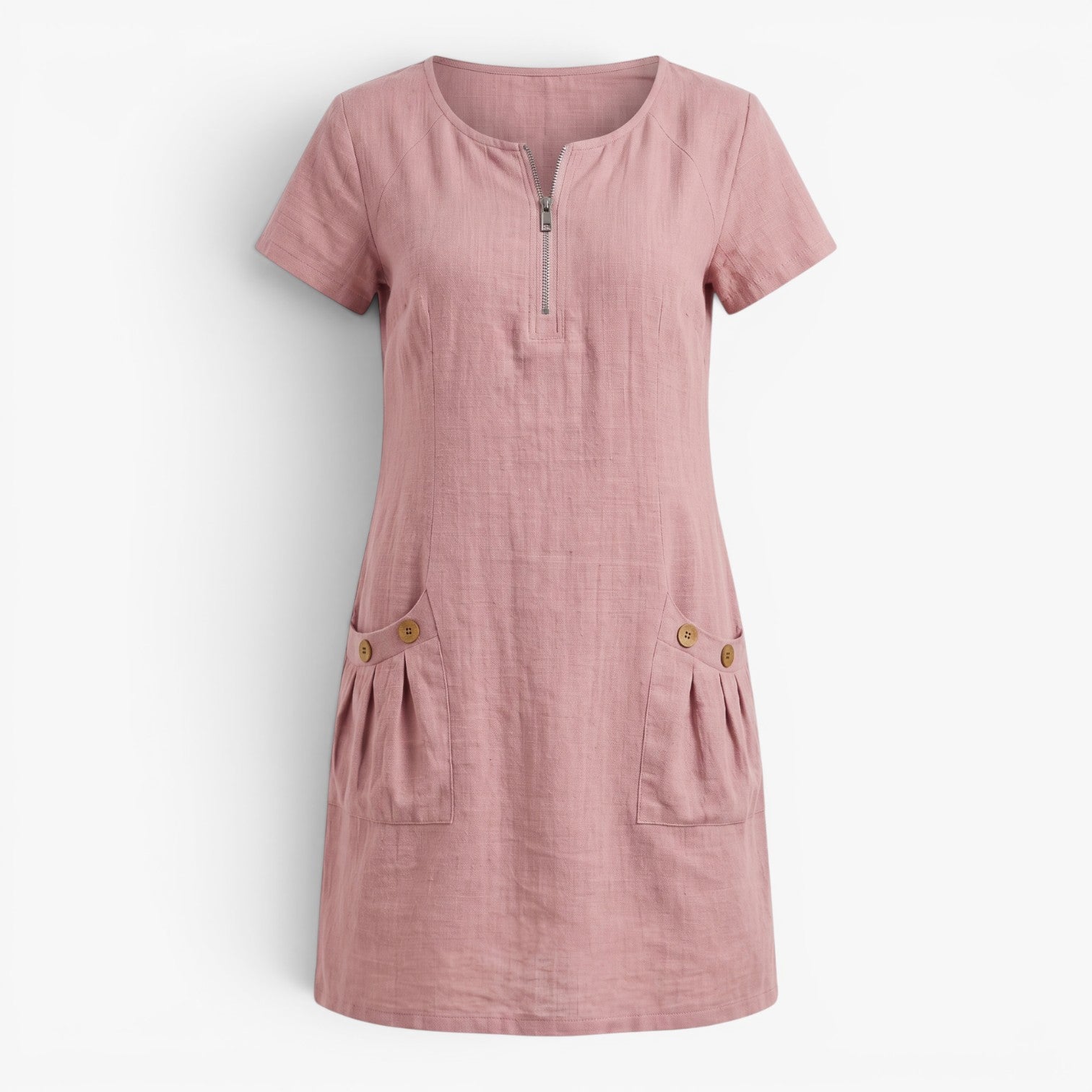 Old Fortune | Women's Dress with Zipper at the Neckline and Decorative Pockets