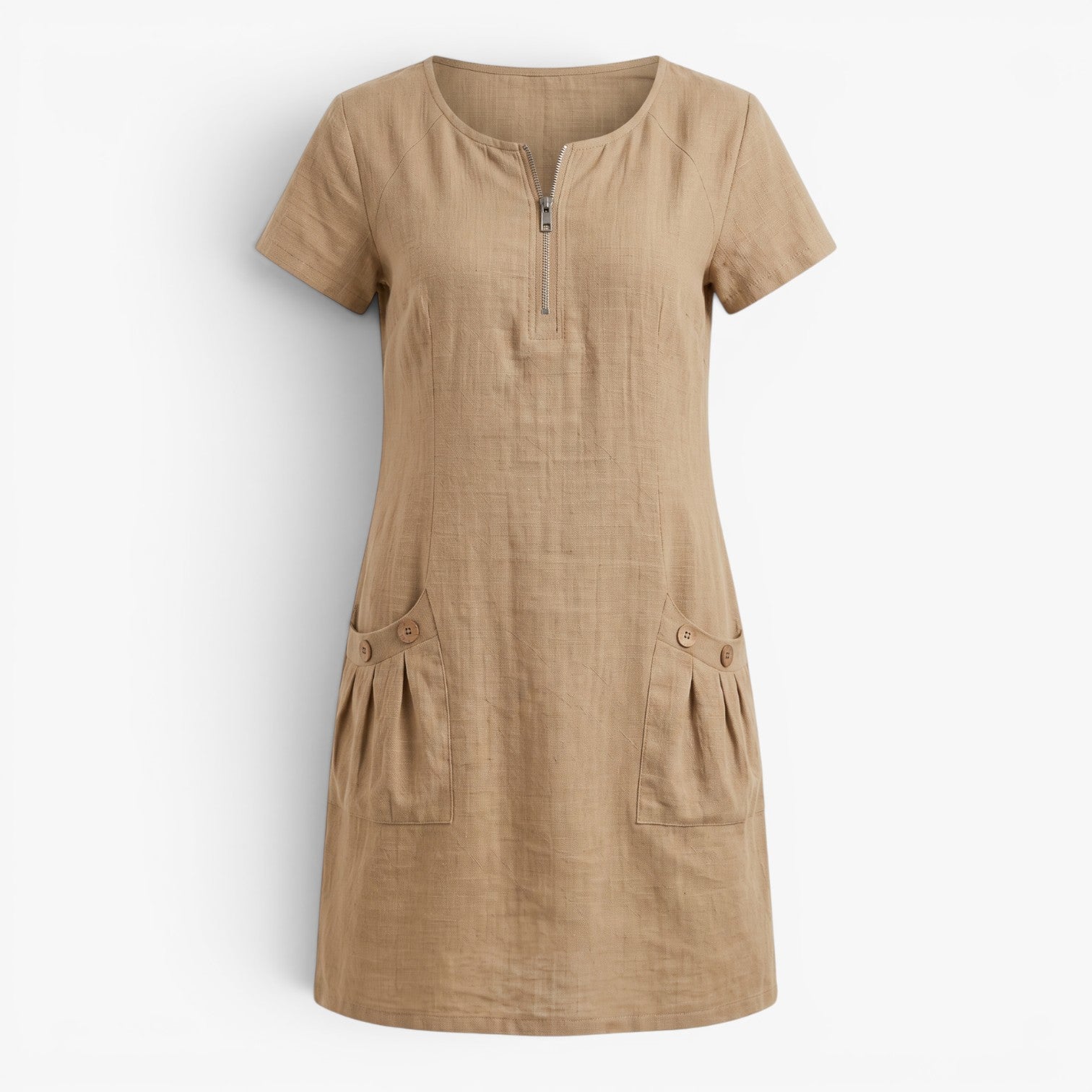 Old Fortune | Women's Dress with Zipper at the Neckline and Decorative Pockets