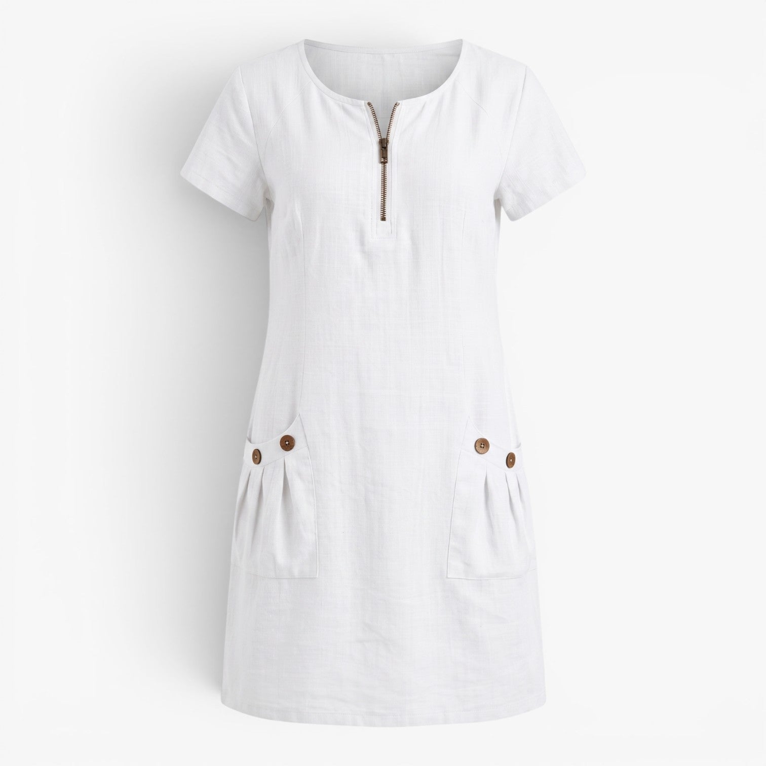 Old Fortune | Women's Dress with Zipper at the Neckline and Decorative Pockets