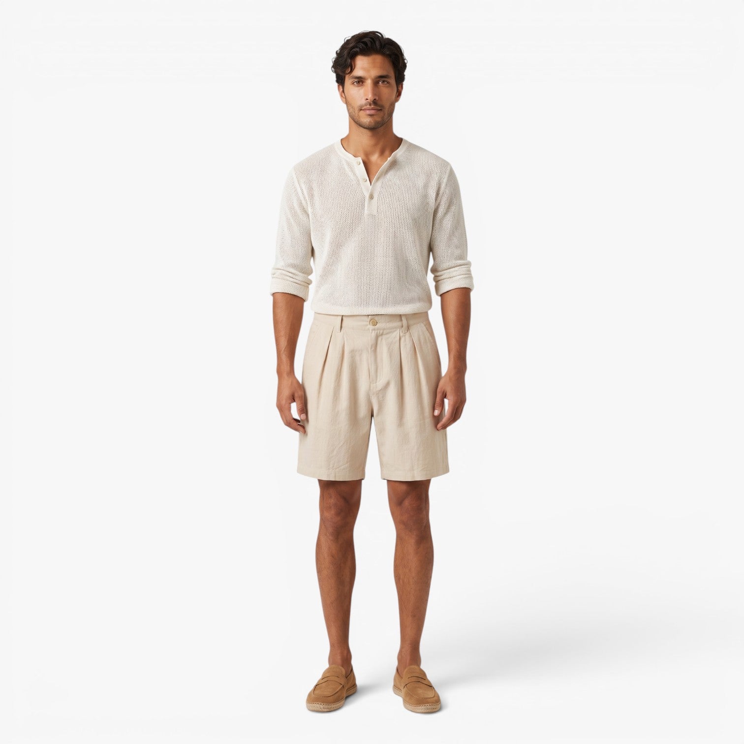 Old Fortune | Heren Linnen Shorts Amalfi met Plooien