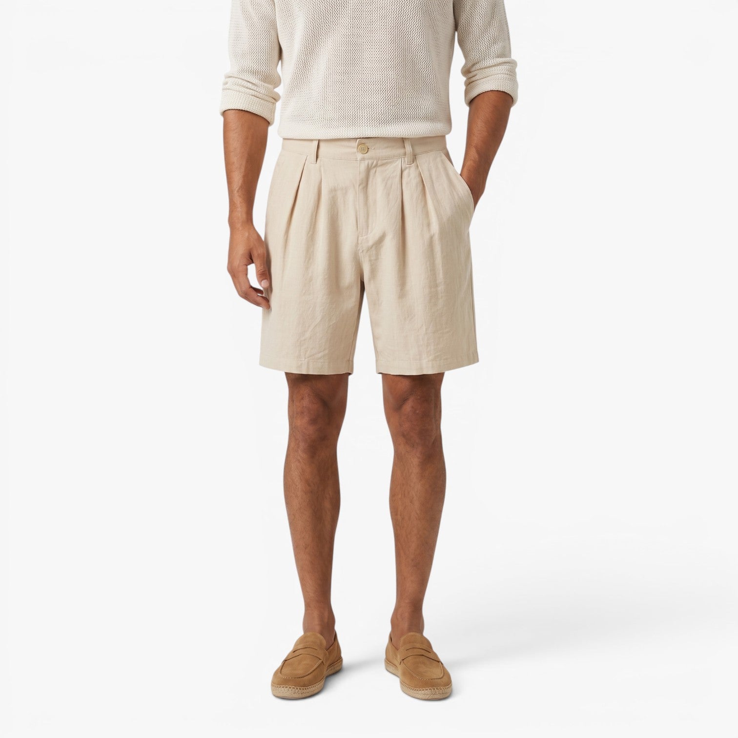 Old Fortune | Heren Linnen Shorts Amalfi met Plooien