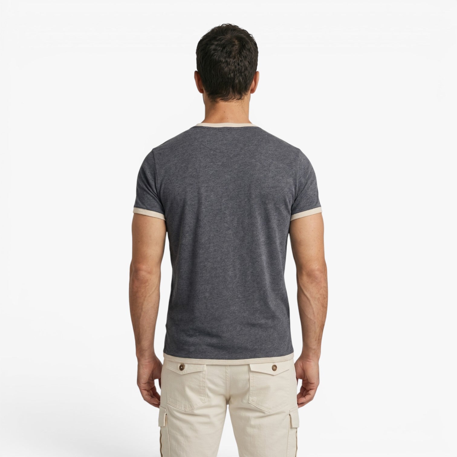Old Fortune | Męski T-Shirt z Kontrastową Plisą i Guzikami