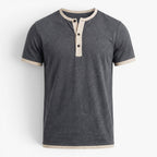 Old Fortune | Męski T-Shirt z Kontrastową Plisą i Guzikami