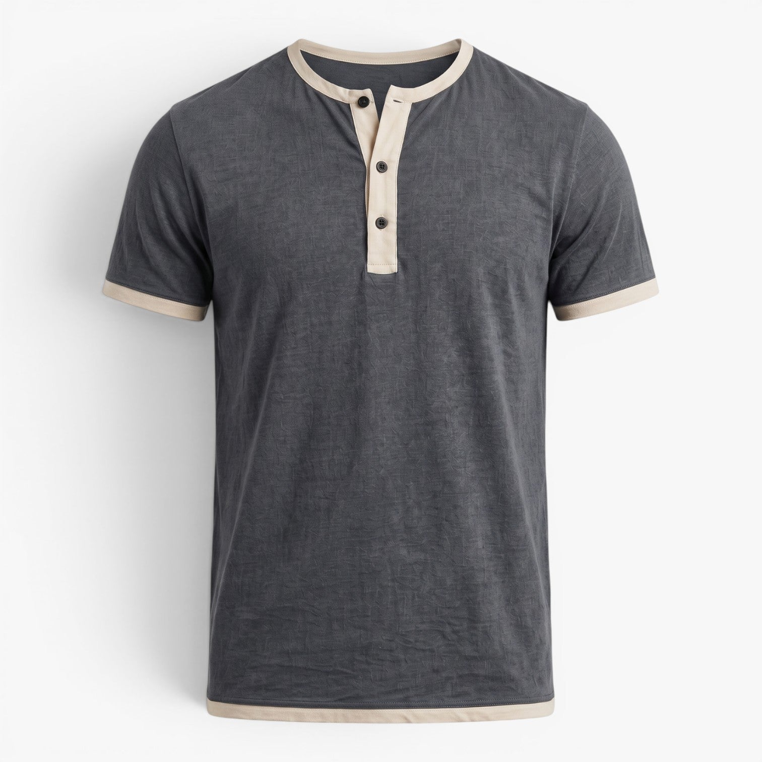 Old Fortune | Męski T-Shirt z Kontrastową Plisą i Guzikami