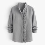 Old Fortune | Damesblouse met ruches, geribbeld, met knopen en lange mouwen