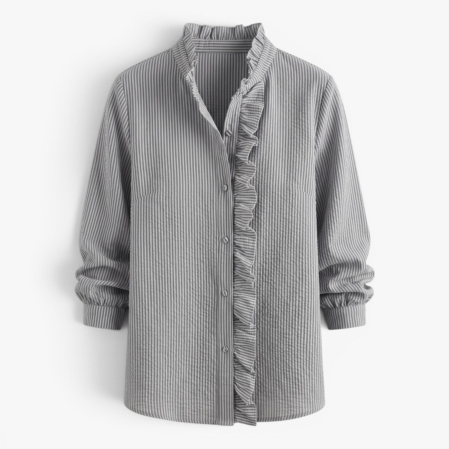 Old Fortune | Damesblouse met ruches, geribbeld, met knopen en lange mouwen