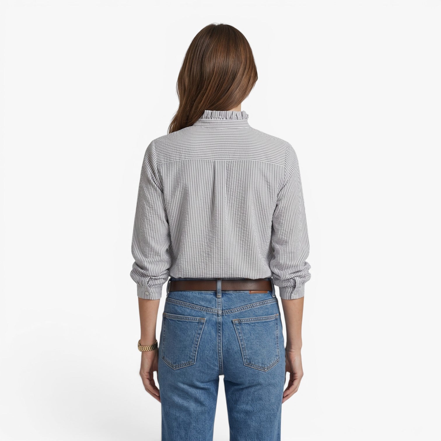 Old Fortune | Damesblouse met ruches, geribbeld, met knopen en lange mouwen