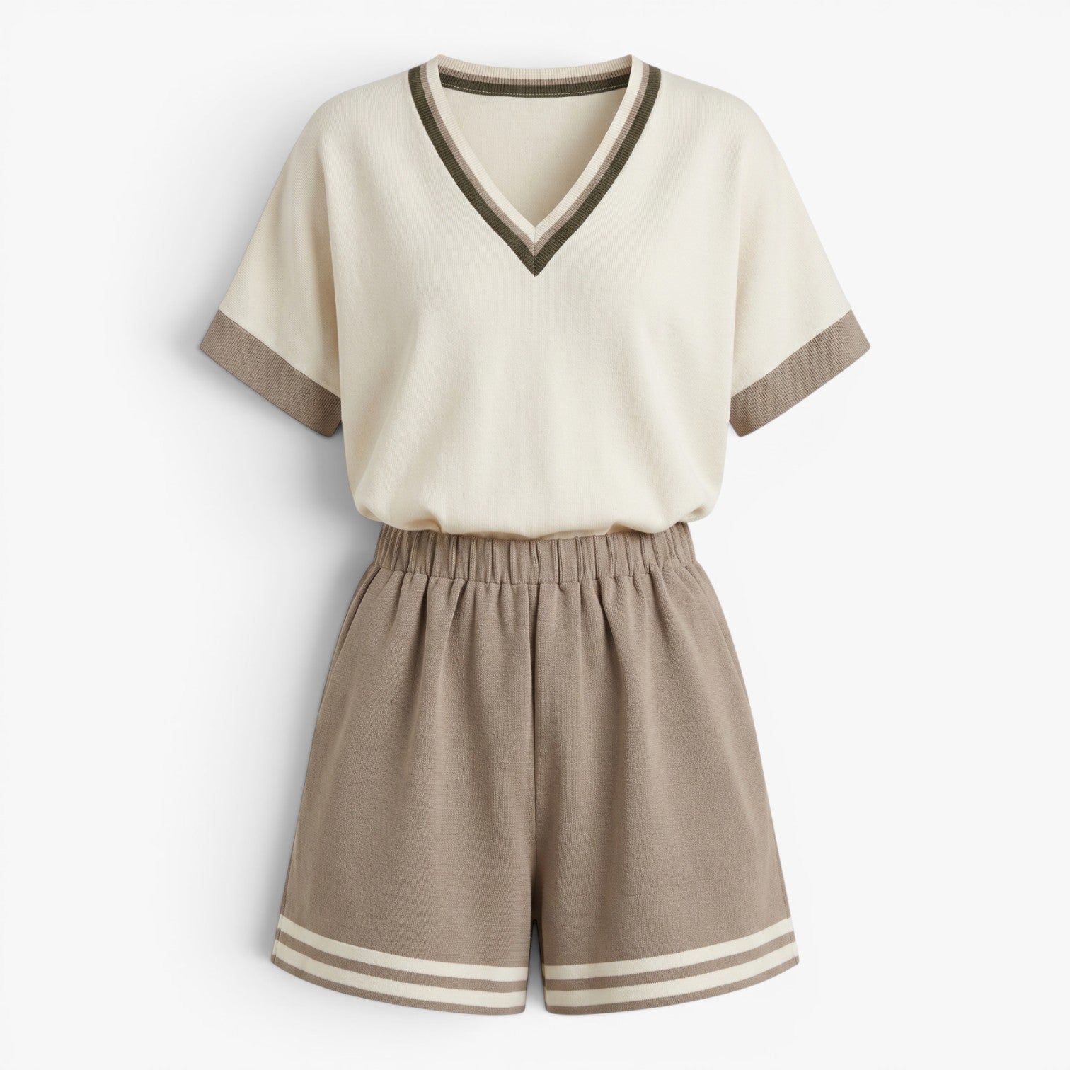 Old Fortune | Damen-Sommer-Set mit V-Ausschnitt Bluse und Shorts  