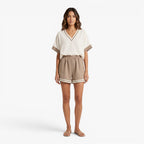 Old Fortune | Damen-Sommer-Set mit V-Ausschnitt Bluse und Shorts  