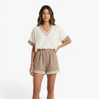 Old Fortune | Damen-Sommer-Set mit V-Ausschnitt Bluse und Shorts  