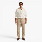 Old Fortune | Heren Linnen Broek Smart Casual met Plooien en Rechte Pijp