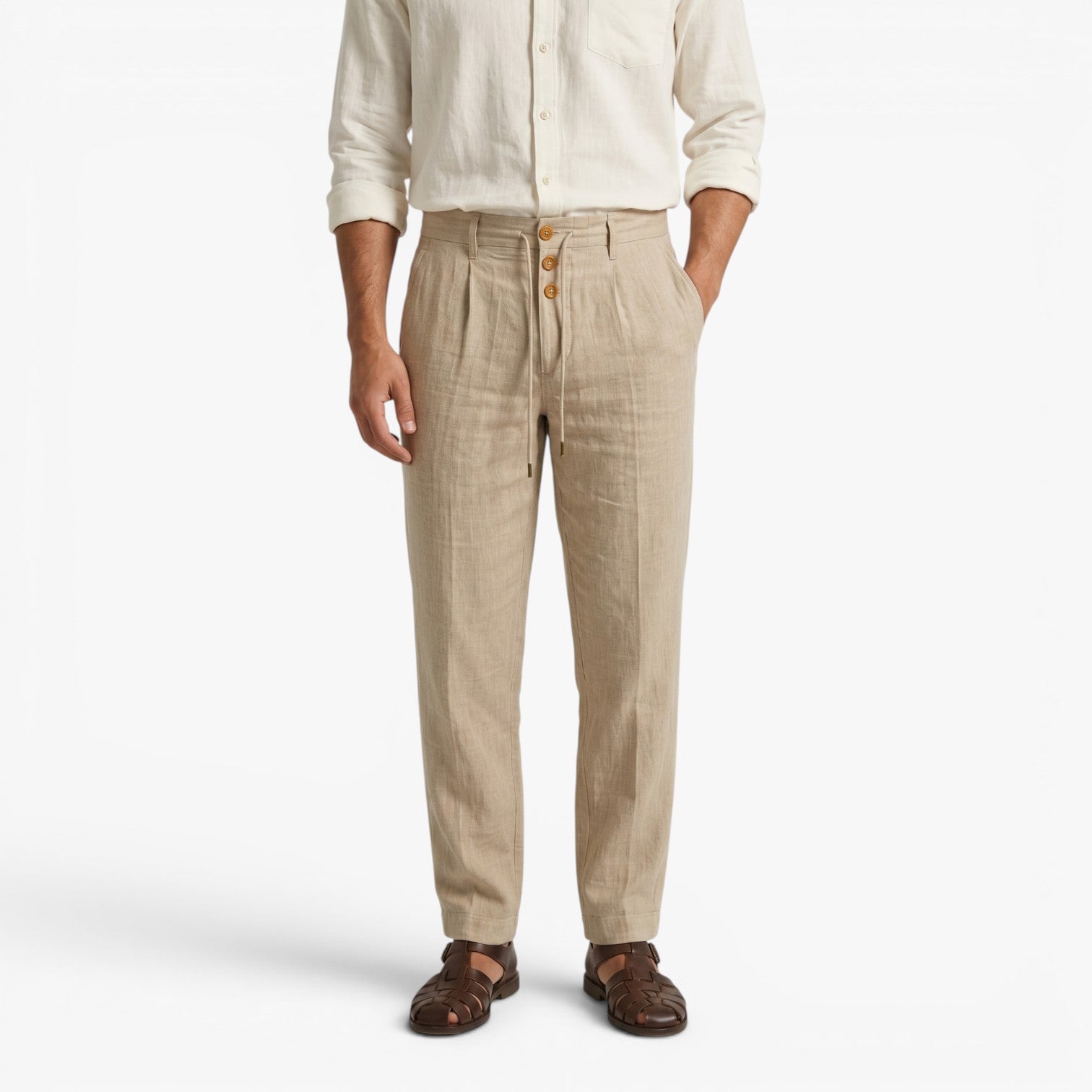Old Fortune | Heren Linnen Broek Smart Casual met Plooien en Rechte Pijp